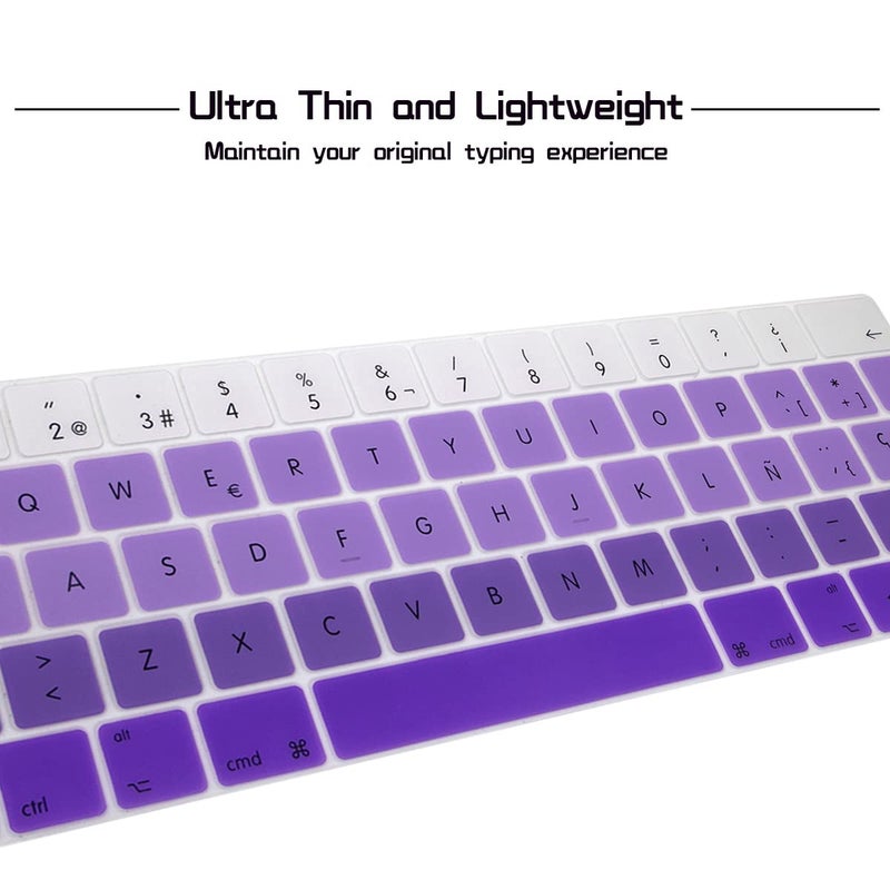 HRH Spanish Language Silicone Keyboard Cover Compatible for MacBook Pro with Touch Bar 13 Inch and 15 Inch (A2159/A1989/A1706,A1990/A1707) 2019 2018 2016 2017 Release European Version,Ombre Purple - Image 3